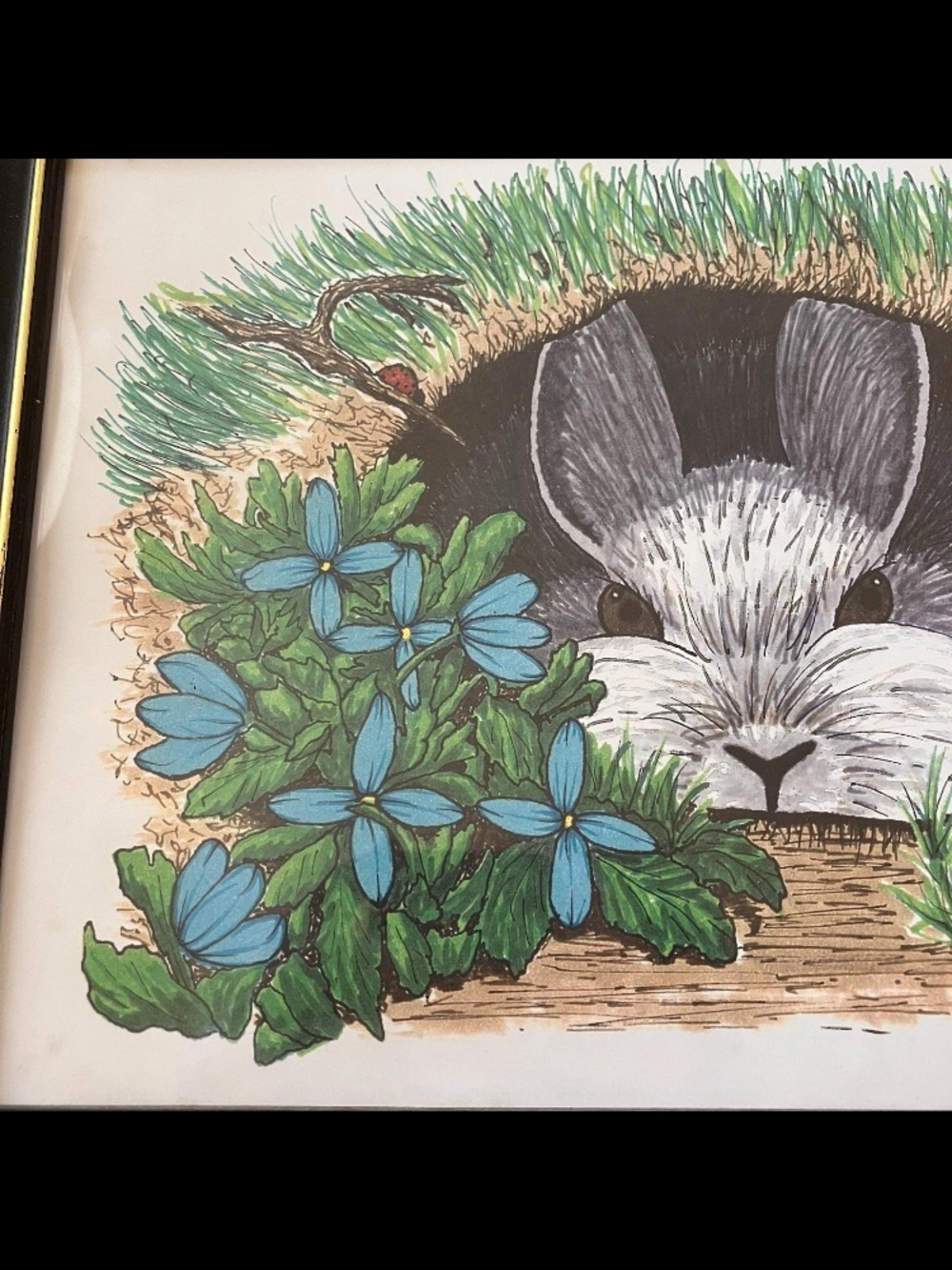 Vintage Rabbit Bunny Woodland Nature Art Print Framed  Easter Cottagecore - Picture 2 of 6